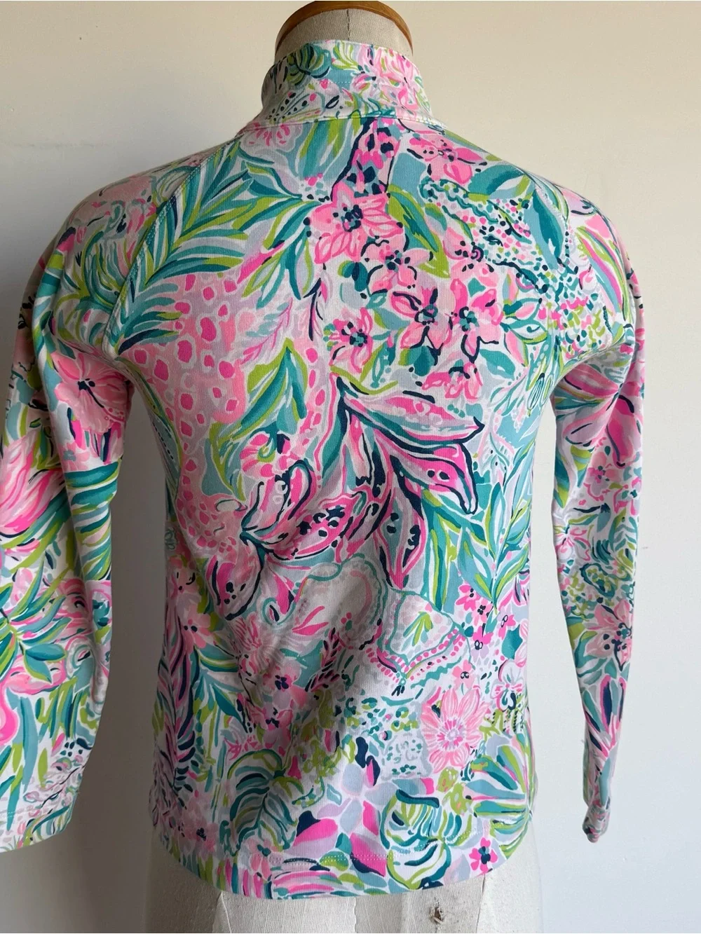 Lilly Pulitzer Sweater 12/14 pink blue floral 1/4 zipper pullover long sleeves